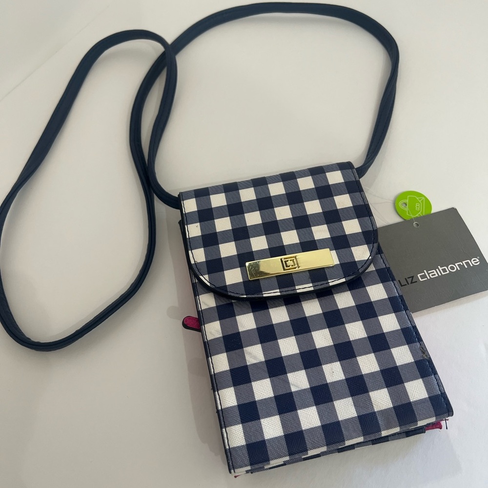 LIZ CLAIBORNE KATHIA CROSSBODY Navy/White Gingham